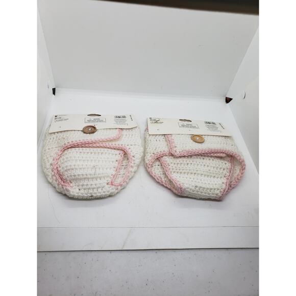 2 Pair NEW Hand Crocheted Diaper Cover Baby Girls 0-6 Months White Pink Flower - Picture 11 of 12